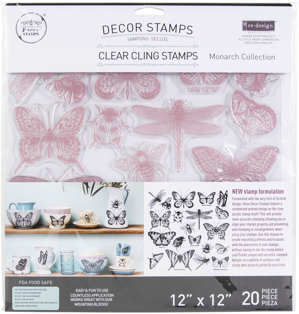 Prima Marketing Re-Design Decor Clear Cling Stamps 12"X12"-Monarch Collection